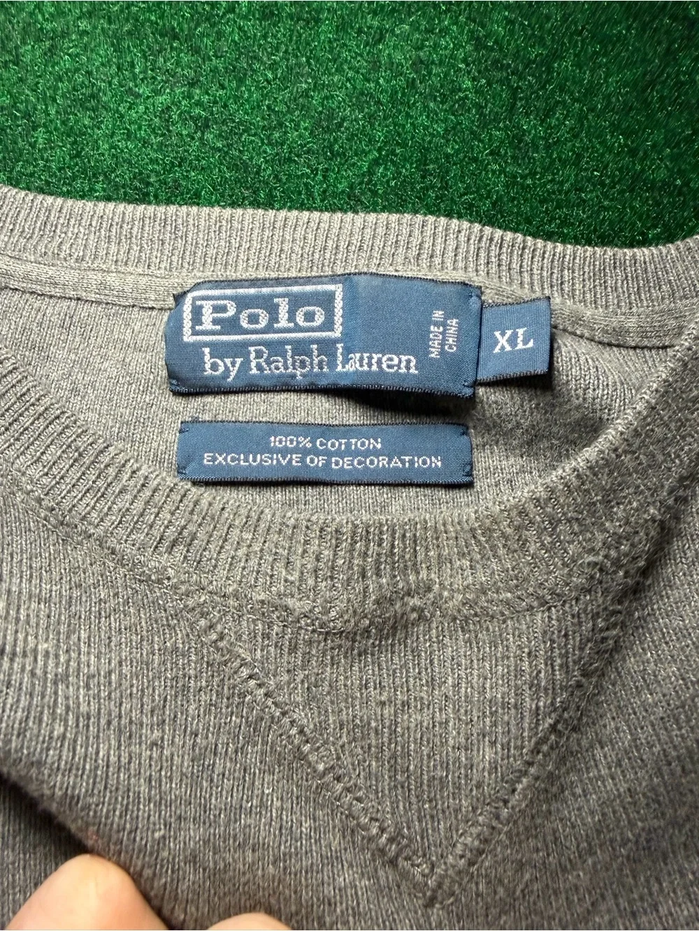 Ralph Lauren Men's Crewneck Sweater in Light Taupe with Navy Pony